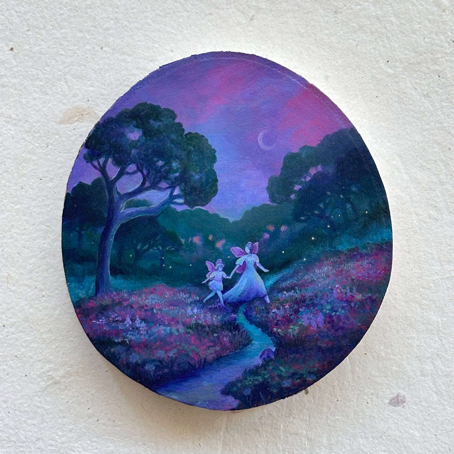 "Faeries in the Meadow" | Original painting on birch