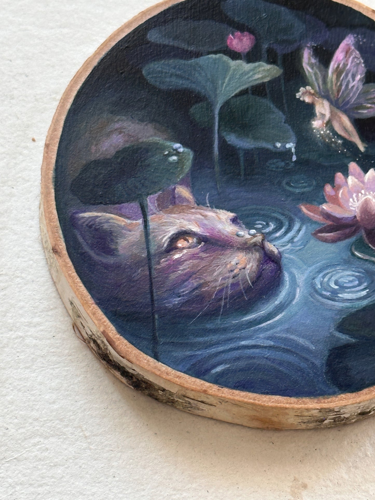 The Cat and the Fairy | Original painting on birch