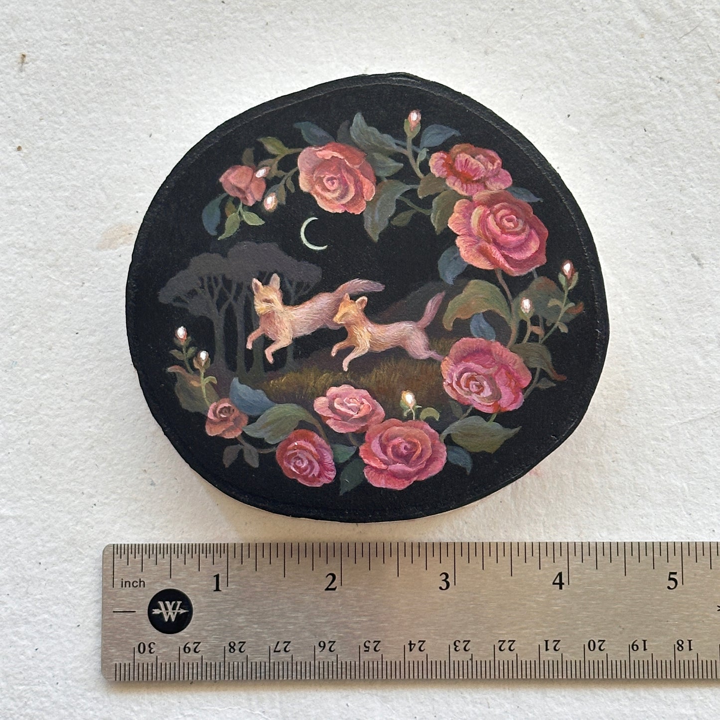 "Foxes and Vintage Roses" | Original painting on birch