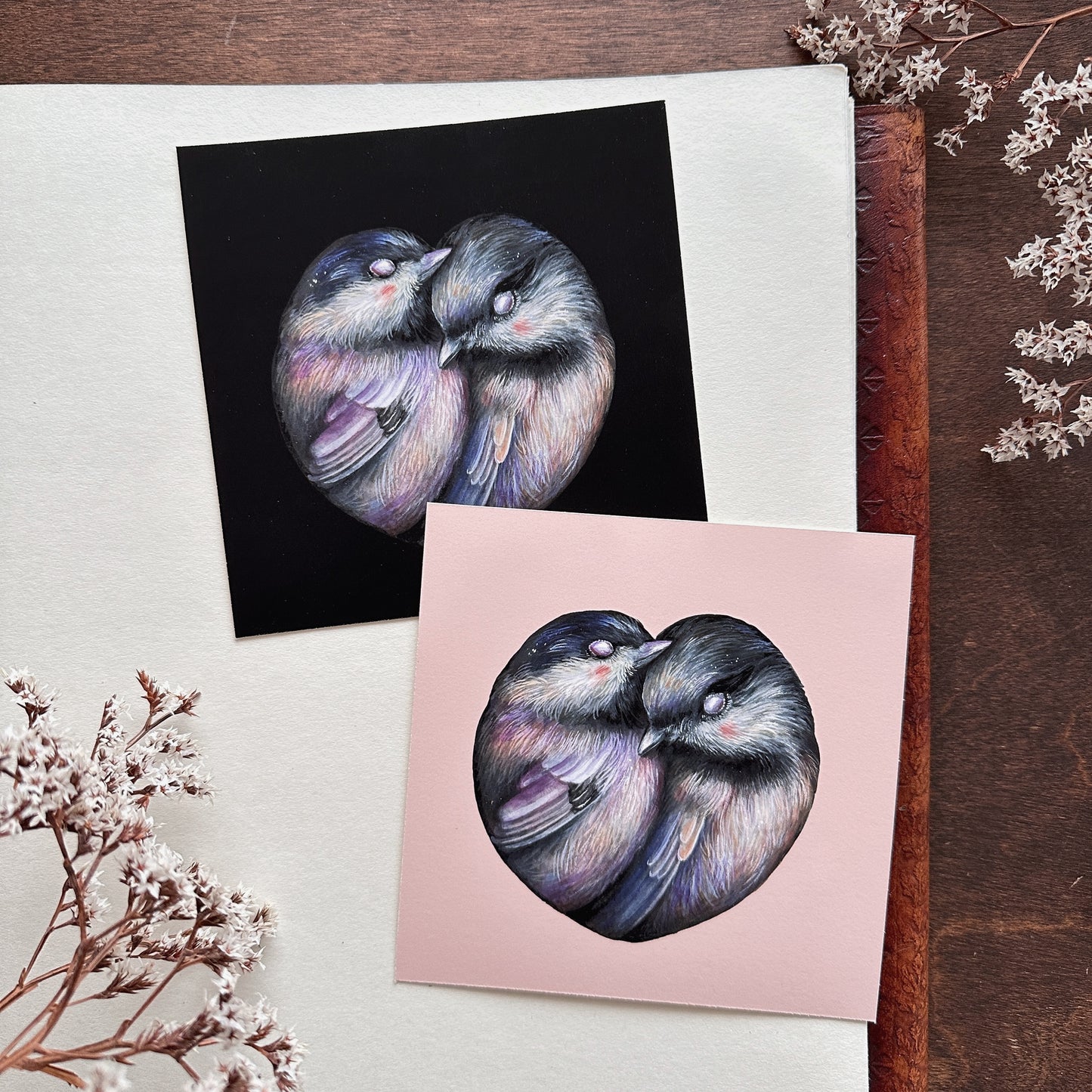 “Heart Chickadees” 5x5print