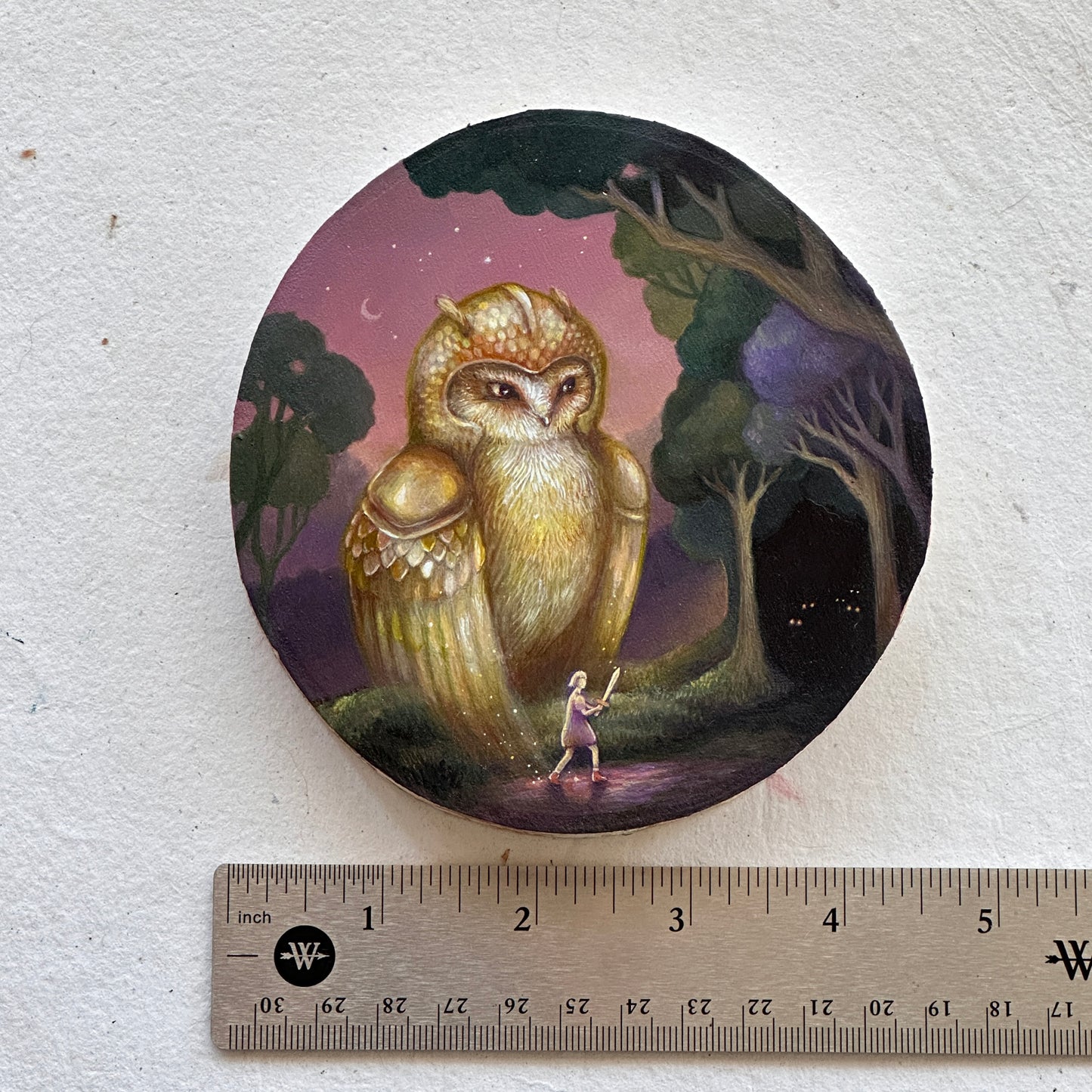 "The Girl and the Golden Sentinel" | Original painting on birch