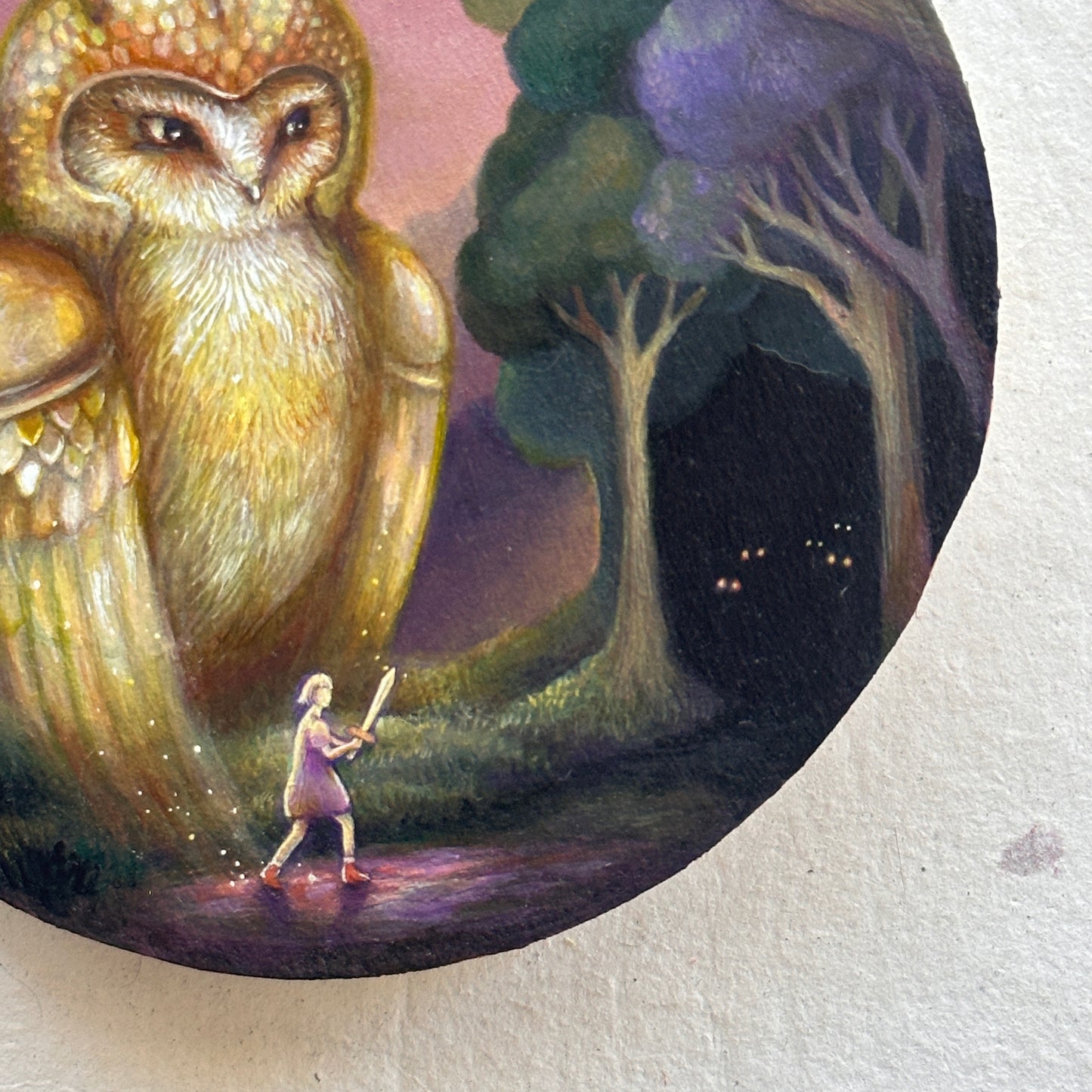 "The Girl and the Golden Sentinel" | Original painting on birch