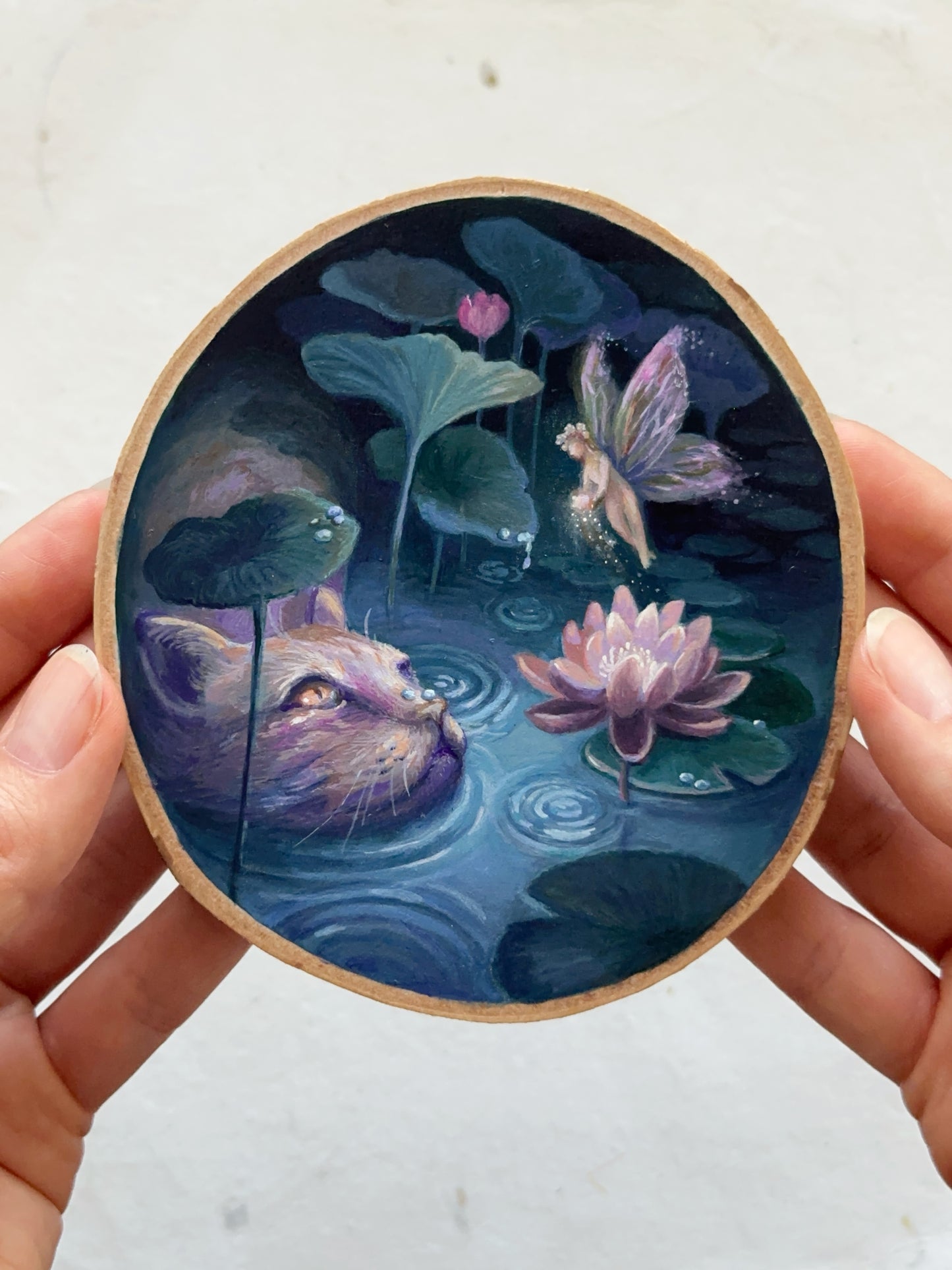 The Cat and the Fairy | Original painting on birch