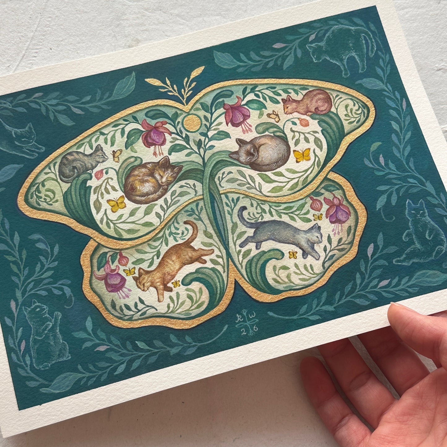 Cats Butterfly | Original painting on paper