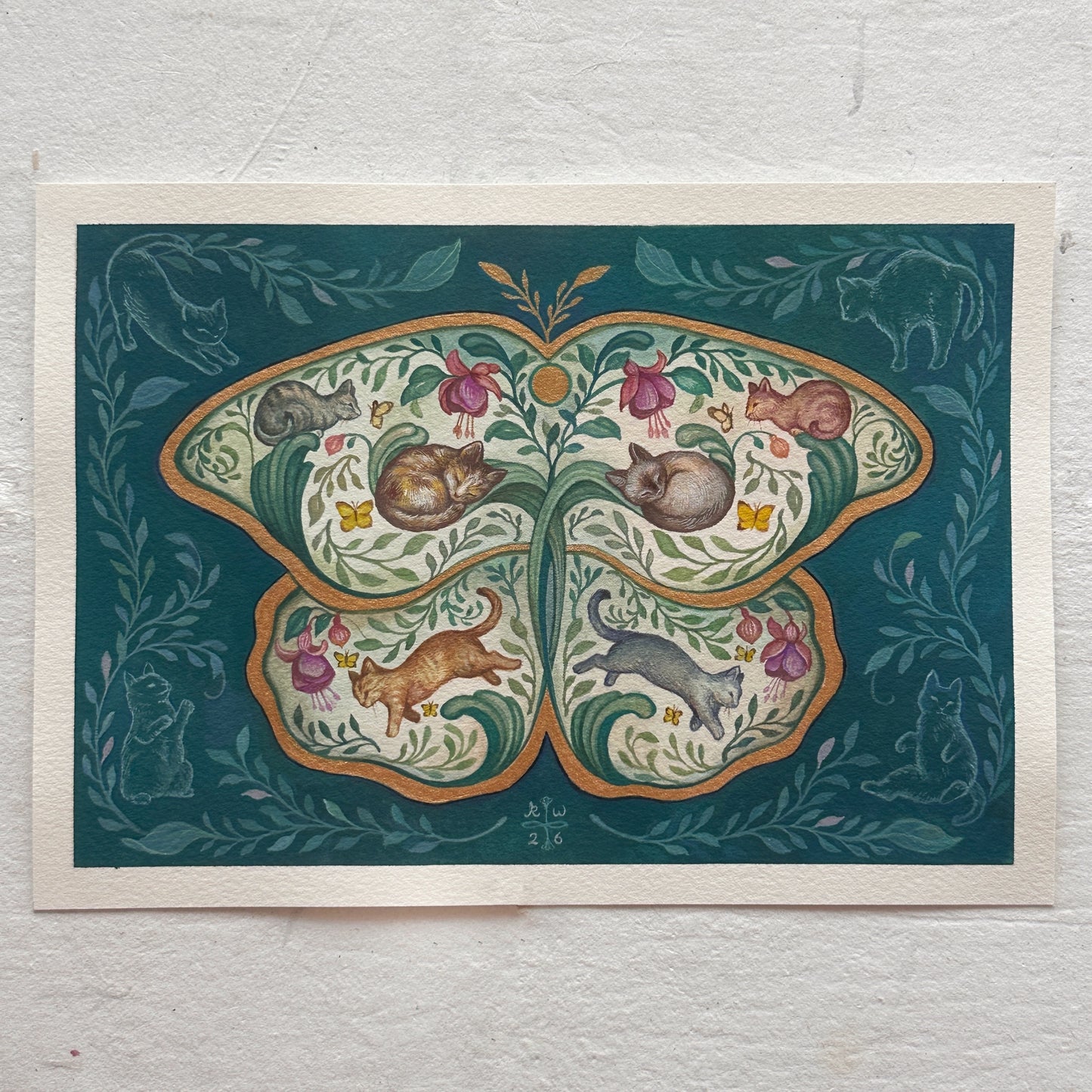 Cats Butterfly | Original painting on paper
