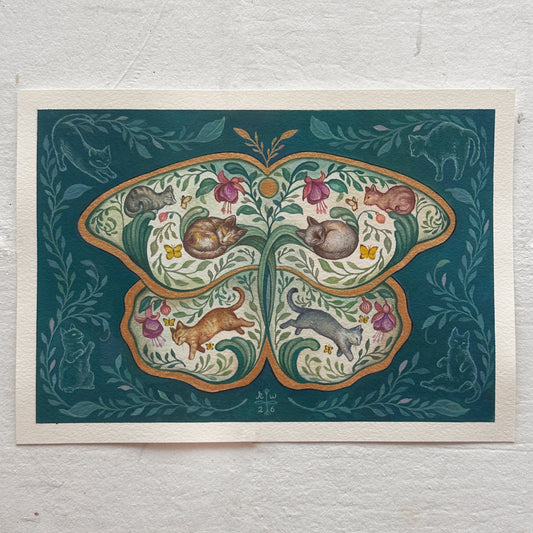 Cats Butterfly | Original painting on paper