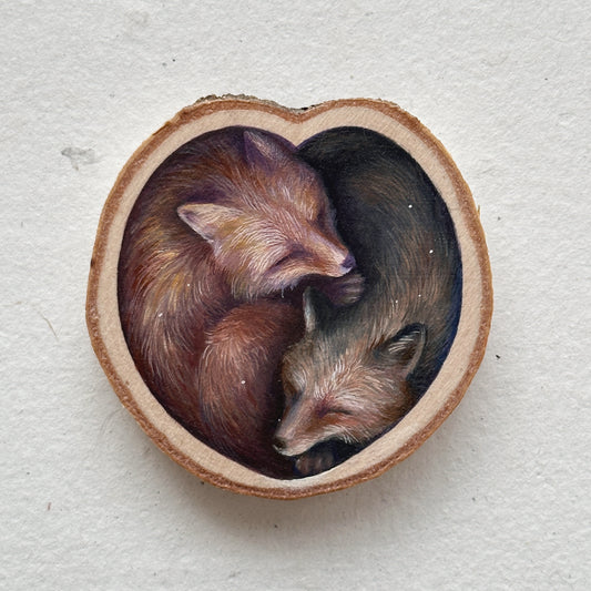 Foxes - Heart shaped birch wood | Valentine's Day