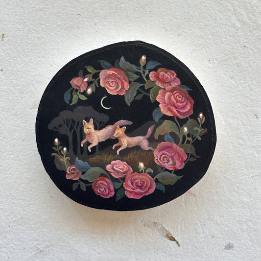 "Foxes and Vintage Roses" | Original painting on birch
