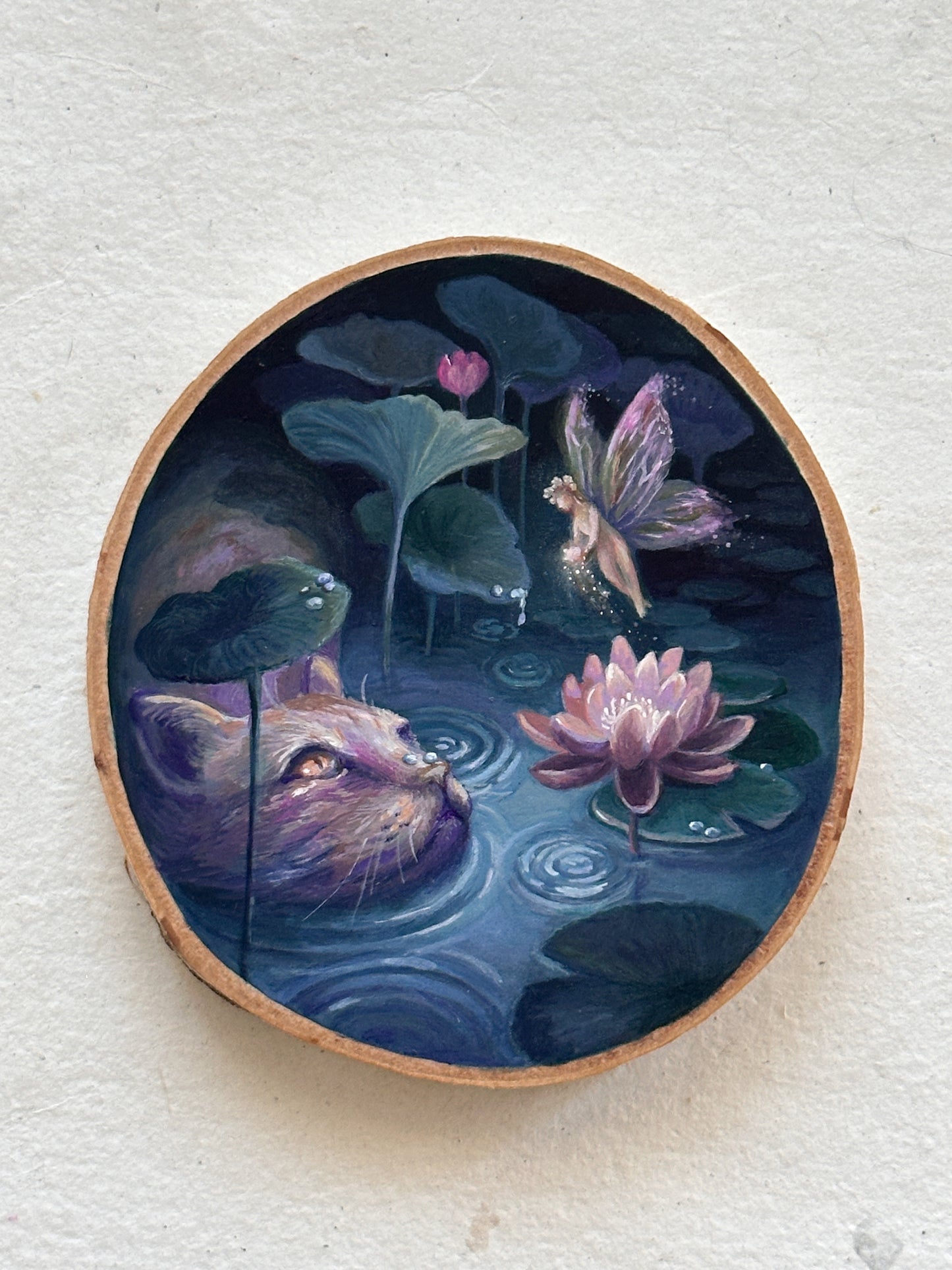 The Cat and the Fairy | Original painting on birch